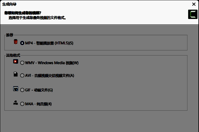 Camtasia导出视频格式选择图片