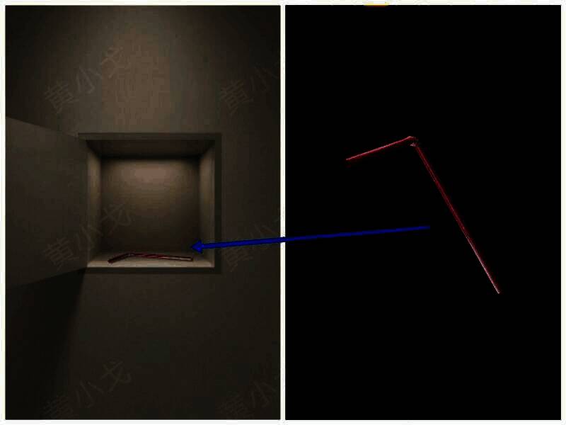 打开左侧墙上上层柜子获得吸管图