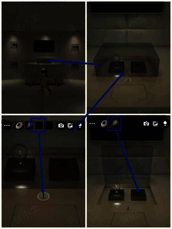 用钥匙打开玻璃柜放入灯泡图