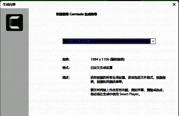 Camtasia生成向导自定义设置界面图片