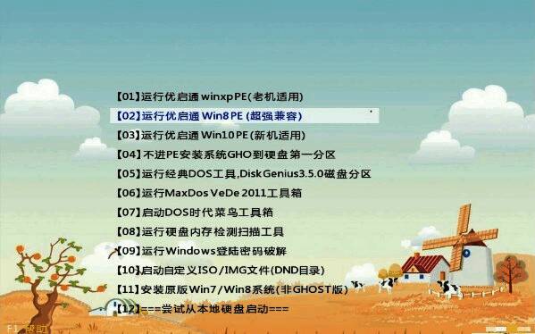 优启通主菜单选择 win8 PE 选项界面