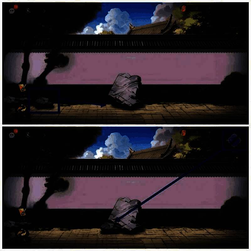 用木棍撬石块画面