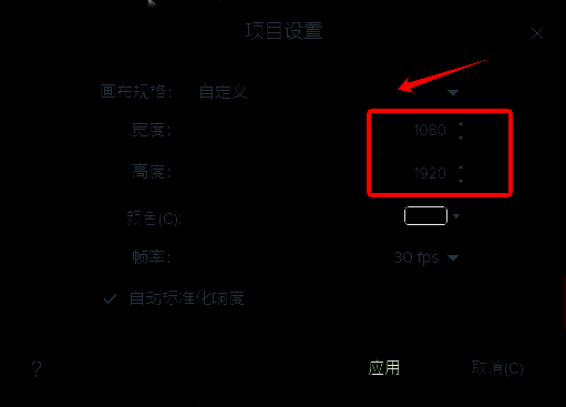 自定义画布规格设置界面图