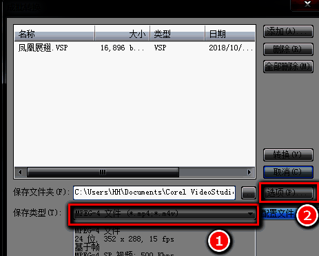 设置输出格式为MP4，并展示选项按钮位置