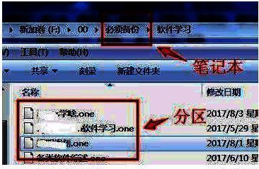 OneNote保存后的文件夹结构展示各分区独立存储