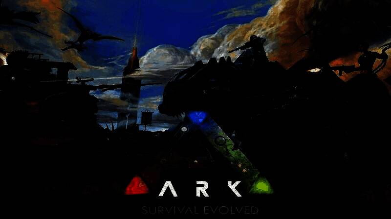 《方舟：生存进化》十周年纪念宣传图，恐龙与人类共存的史诗场景