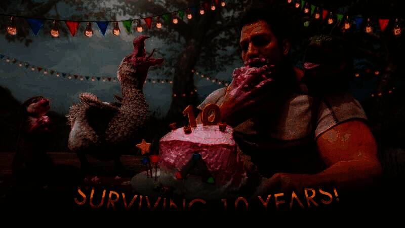 《方舟：生存飞升》节日活动场景，玩家角色装扮庆祝周年庆