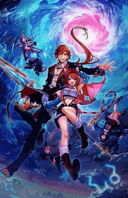 游戏封面宣传图，主角站在炼金实验室前，背景为奇幻世界风景