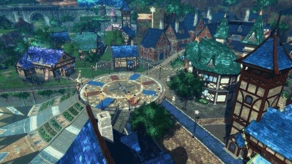 城镇建设界面截图，展示街道变化与建筑升级过程