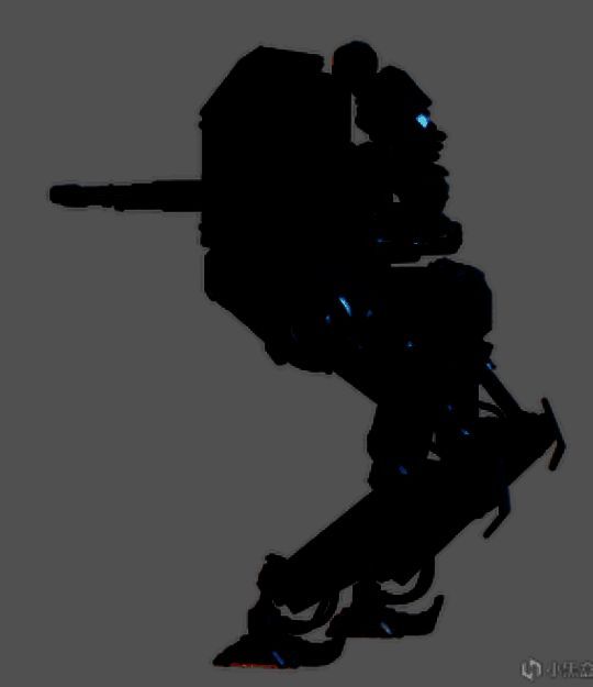 侦擦纵步者侧面视角图，驾驶员头部部分暴露，腿部装甲细节一览无遗