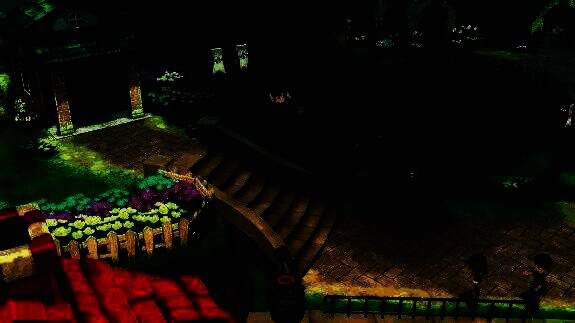 角色踩在木桶上准备起跳，准备进行高空滑翔