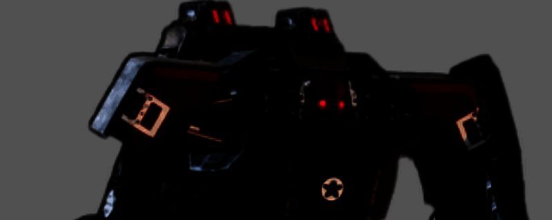 机枪蹂躏者持盾推进画面，左手巨型盾牌覆盖全身，右手机枪瞄准前方