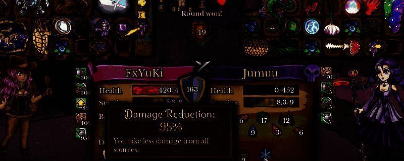 《背包乱斗：福西法的宝藏》游戏界面截图，展示角色与道具组合的策略画面