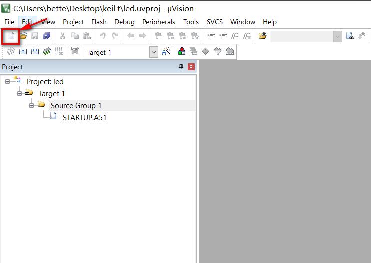 编辑器界面截图，突出显示新建文件按钮的位置