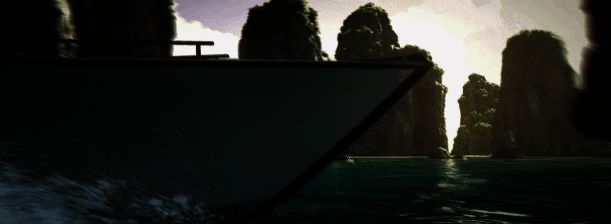 詹姆斯·邦德在档案室翻阅机密文件，墙上投影着各国情报地图