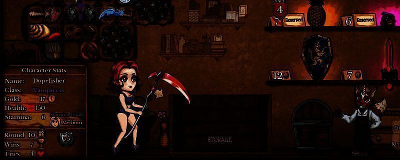 《背包乱斗：福西法的宝藏》中收割者职业角色形象展示，手持带毒武器，周围环绕各类毒系道具图标