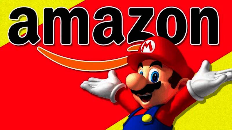 亚马逊平台上任天堂游戏重新上架的截图，显示《咚奇刚：蕉力全开》《超级马里奥派对：空前盛会》等标题