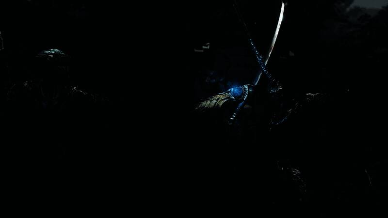 游戏角色设计图，展现宫本武藏沉稳坚毅的表情与战斗姿态