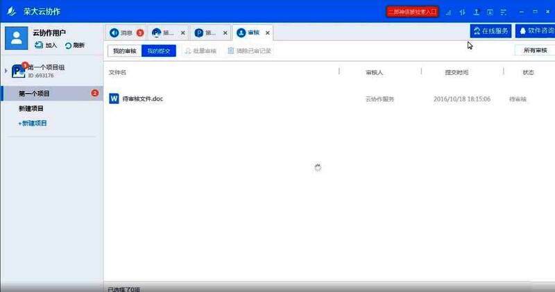 审核界面截图，展示待审文件列表及状态标识