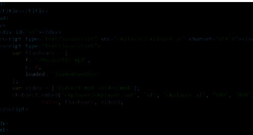 具体代码示例截图，展示video标签与ckplayer初始化脚本的配合使用方式
