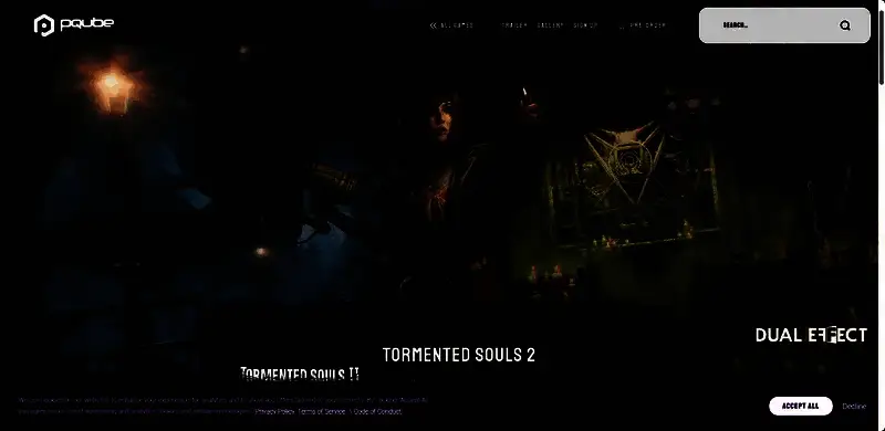 《受折磨的灵魂2》官网界面局部截图，显示游戏LOGO与主要视觉元素