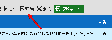 转码功能选择界面截图，高亮显示转码按钮位置