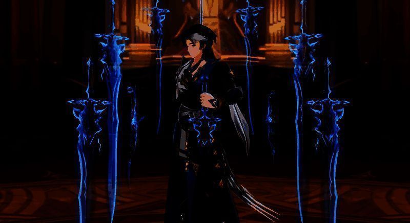 止流与其他角色组队战斗画面，符咒攻击精准命中敌人