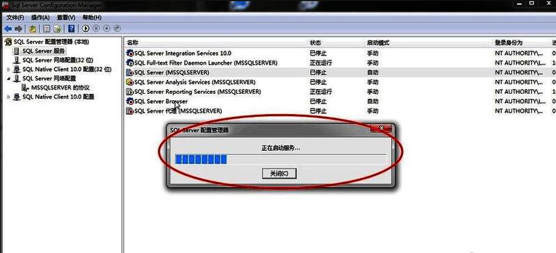 SQL Server启动日志界面，显示服务已成功启动的信息
