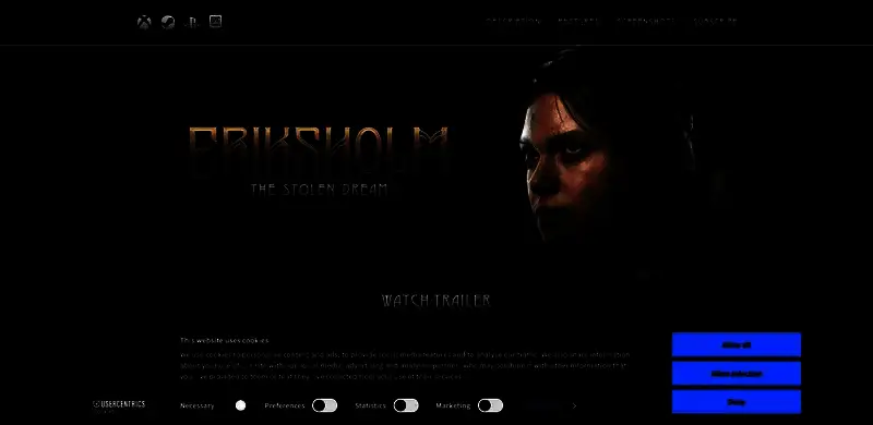 游戏官网截图，显示简洁风格的网站主页