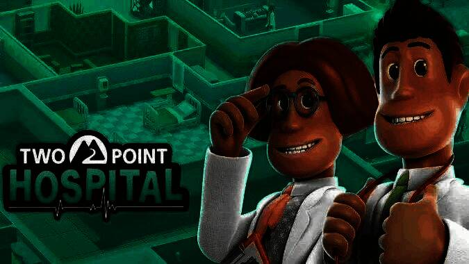 《双点医院》游戏画面，展现卡通风格的医院场景和角色互动