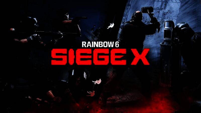 《彩虹六号：围攻X》多人对战画面，特写突击队员的战术动作与装备配置