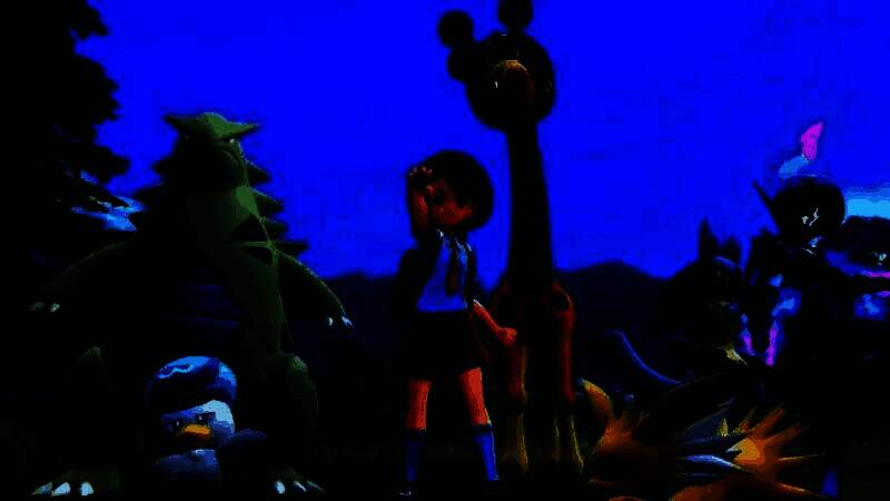 游戏场景中所有元素被晶化处理，光线折射出强烈光芒，营造出类似宝可梦太晶化的视觉效果