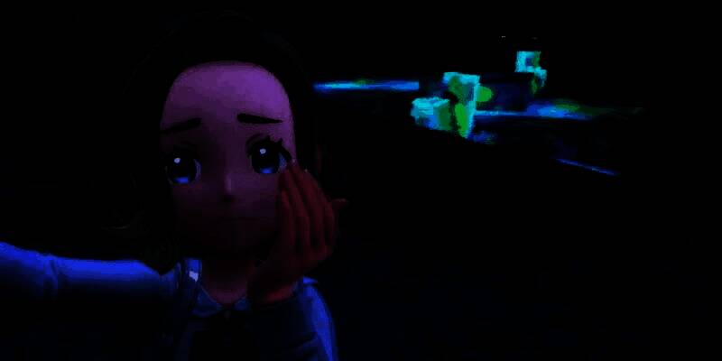 玩家视角下的晶化世界，远处山体与建筑物均呈现出钻石般的闪烁质感