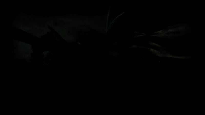 两名角色在古旧神庙前对峙，天空阴云密布，战意高昂