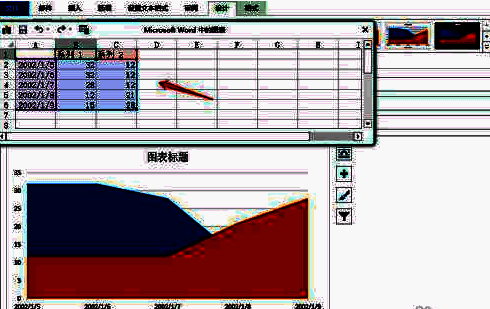 图表关联数据表格，表格单元格已填写示例数值和文本