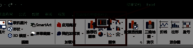 Excel柱状图样式选择界面，高亮显示二维柱状图第一种模板