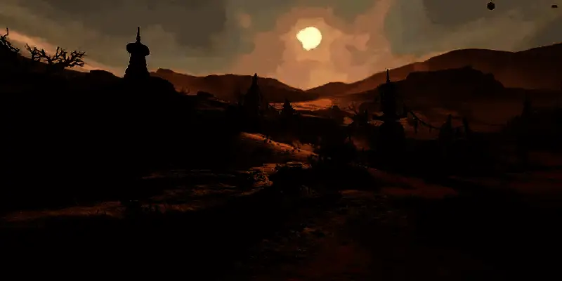 战场废墟场景，硝烟弥漫，残垣断壁充满故事感