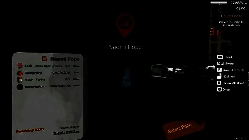 货架上整齐摆放着各种商品，玩家角色正在进行补货操作