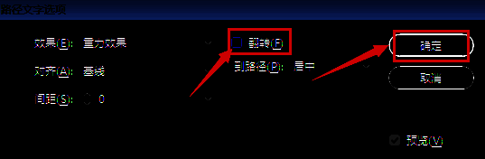 路径文字设置面板界面，翻转选项未被勾选状态