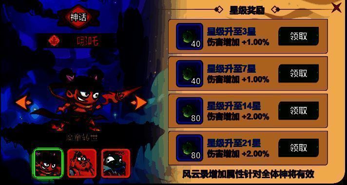 哪吒与其他神将的羁绊连线图，显示羁绊激活后的属性加成