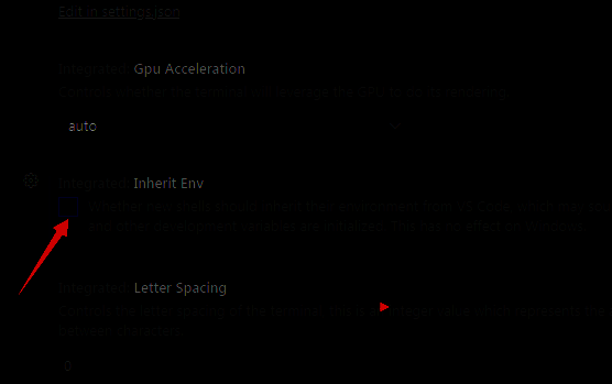 取消勾选Inherit Env后的设置状态展示图