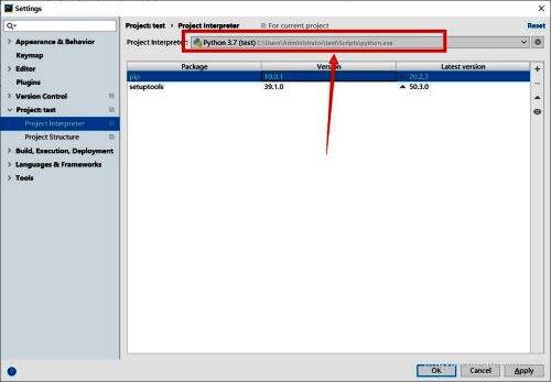 Project Interpreter设置界面最终效果截图，显示已成功更改为Python 3.7版本