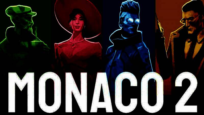 《摩纳哥2》游戏封面风格画面，展现街头巷战与神秘角色形象