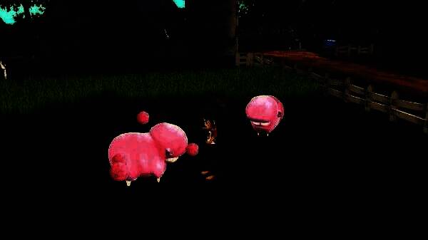 玩家在宁静村庄中照料动物和农作物，远处是阳光洒落的小屋