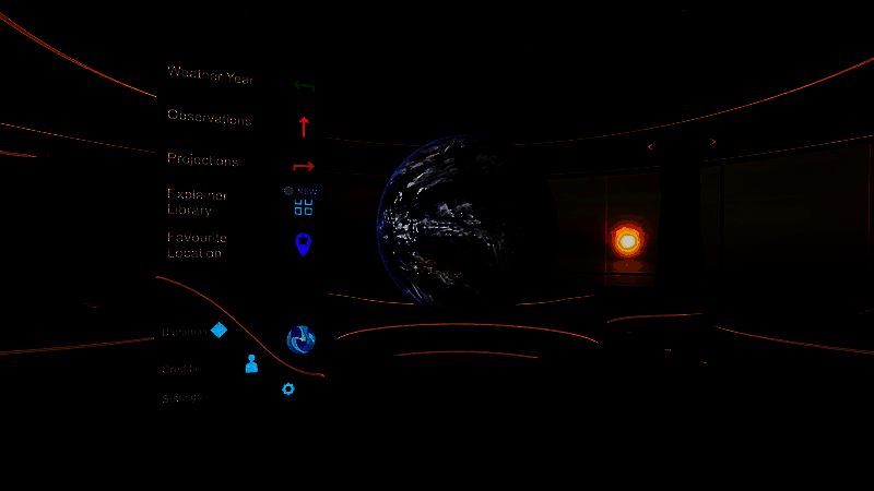 《气象档案馆》界面展示，呈现地球大气变化的动态可视化效果