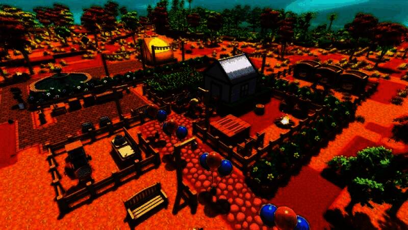 金垦小镇游戏画面展示玩家在热带丛林与沙漠环境中建造城镇的场景