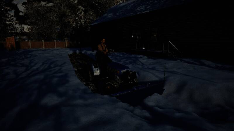 扫雪模拟器游戏画面展示铲雪车在暴风雪中清理道路的场景