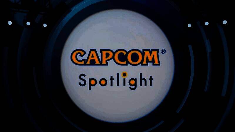 卡普空Spotlight发布会宣传图，背景为黑暗风格LOGO和游戏角色剪影