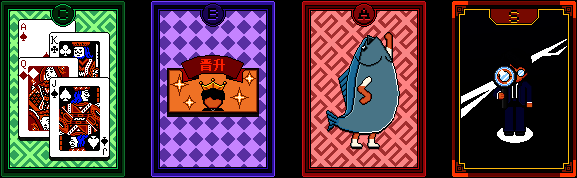 因果卡特写展示，卡片上绘制了各种神秘符号和效果说明