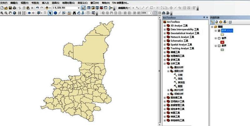 最终裁剪结果展示，仅显示省界内部的县界轮廓线条